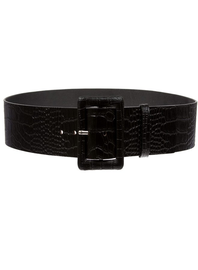 Beltiscool Women's 2 1/4" Wide High Waist Croco Print Full Grain Leather Fashion Square Belt, Black | M/L-36 - Image 1